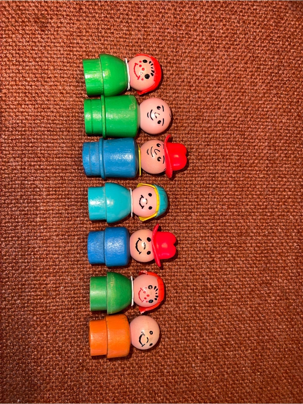 Vintage Fisher-Price Little People Wood Figures Lot of 7, 1970s Airport Set